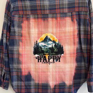 Hand Crafted Love Notes Lightweight Flannel - Happy Camper Upcycled - Size Smal